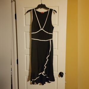 Ruby Rox Dress with white ribbon trim design with split thigh action. Large. B/W